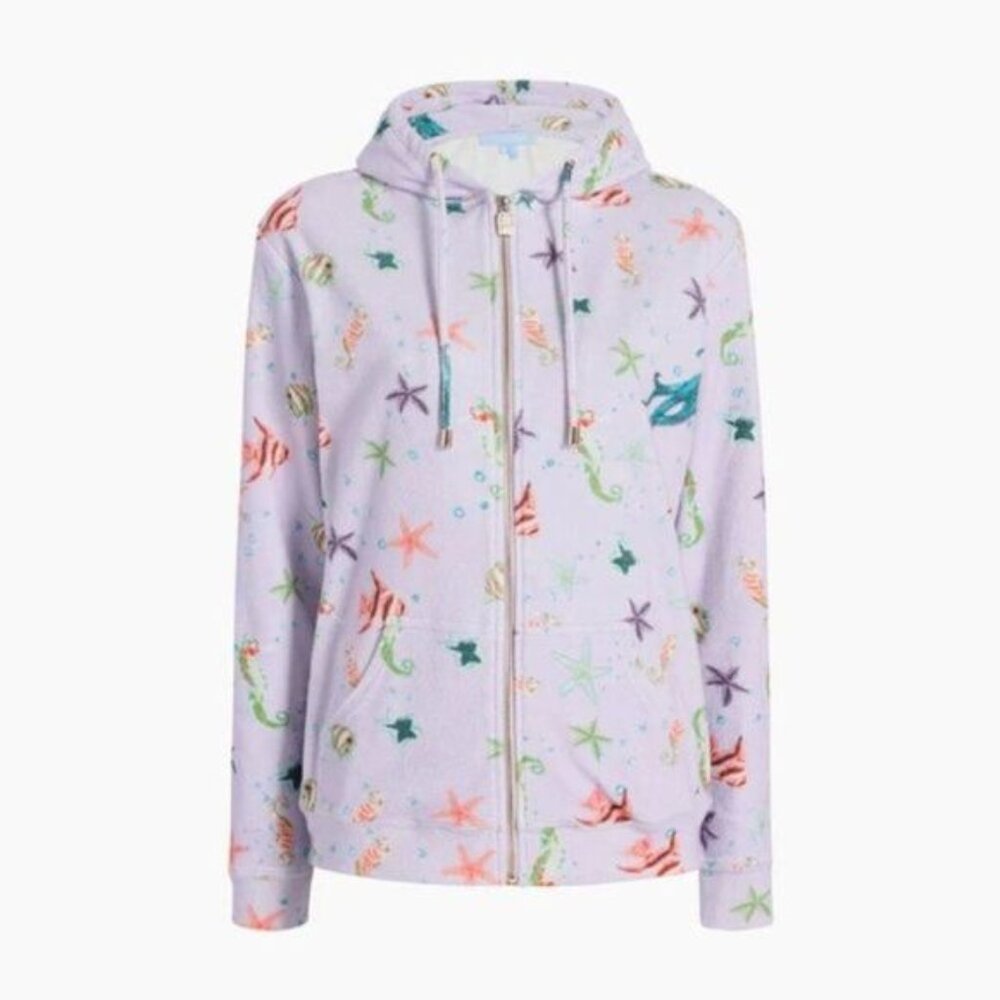 Hill House The Allie Zip Up Hoodie Cotton Jacket Sea Creatures Terry Purple M